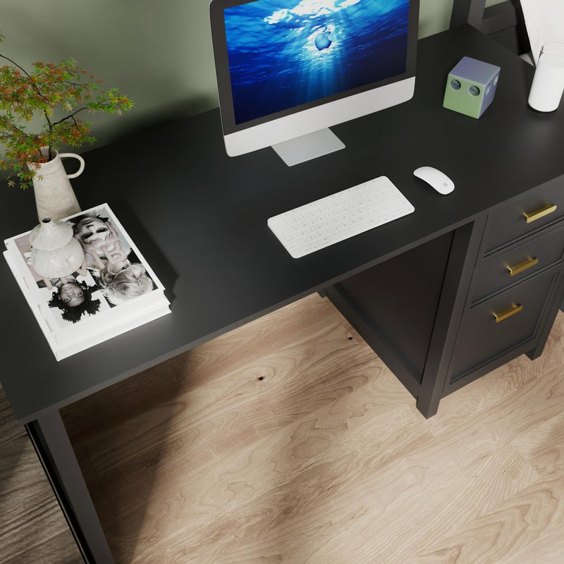 Computer Desk with 3 Drawers - 47 Inch Modern Home Office Writing Desk, Study Table PC Desk for Bedroom, Black