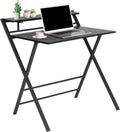 Furniturer 31,9 Zoll Klappschreibtisch mit 2 Ebenen, klappbarer Schreibtischaufbau spart Platz für das Arbeitszimmer im Homeoffice, Metallrahmen/Holzplatte, Laptoptisch, Computertisch, Industriebraun