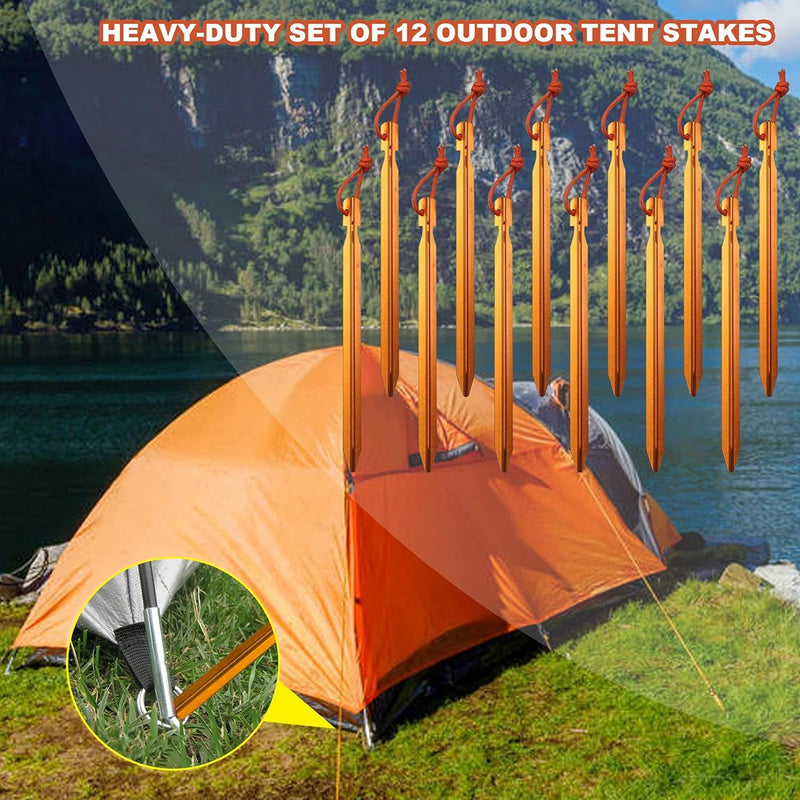 12 Pack Tent Stakes, 7075 Ground Metal Camping Aluminum Tent Pegs, Lightweight Tent Stakes Heavy Duty Spikes Camping Accessories