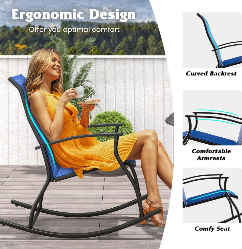 Giantex Outdoor Rocking Chair Set of 2 - Patio Rocking Chairs W/Breathable Backrest, Sturdy Metal Frame & Safe Ergonomic Design, Cozy Fabric Rocker for Backyard, Poolside, 330 Lbs, Navy