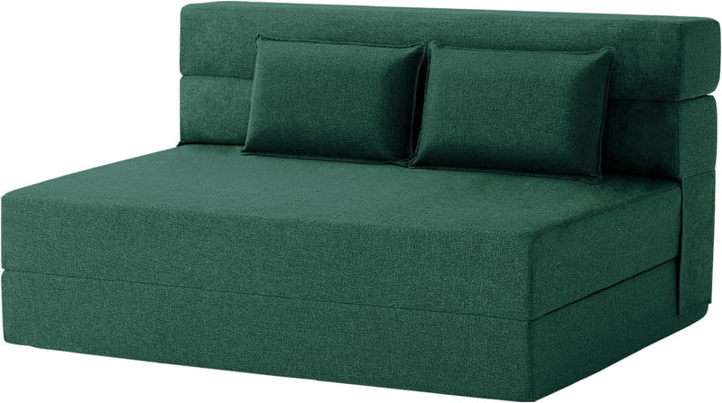 Convertible Folding Sofa Bed-Sleeper Chair with Pillow, Modern Linen Fabric Floor & Futon Couch, Foldable Mattress for Living Room/Dorm/Guest Use/Home Office/Apartment, Standard Size,Dark Green