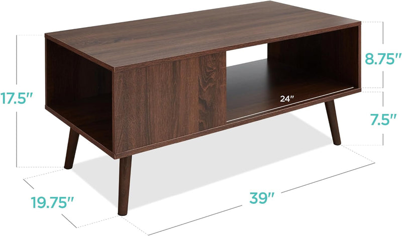 Best Choice Products Wooden Mid-Century Modern Coffee Table, Accent Furniture for Living Room, Indoor, Home Décor W/Open Storage Shelf, Wood Grain Finish - Walnut