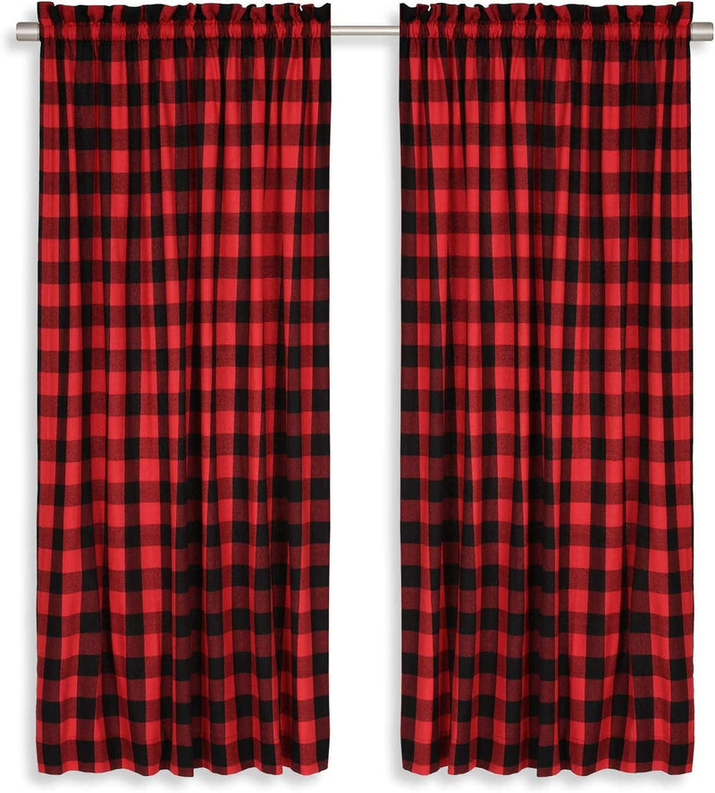 Cackleberry Home Red and Black Buffalo Check Woven Fabric Panel Curtains 54 Inches W X 63 Inches L, Set of 2