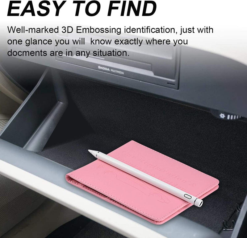 Cacturism Car Registration and Insurance Holder, Car Accessories Vehicle Glove Box Car Organizer Women Wallet Case for Cards, Essential Document, Driver License, Pink