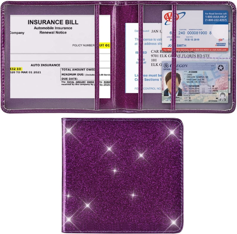 Cacturism Car Registration and Insurance Holder, Car Accessories Vehicle Glove Box Car Organizer Women Wallet Case for Cards, Essential Document, Driver License, Pink Sporting Goods > Outdoor Recreation > Winter Sports & Activities Cacturism Bling Purple (No Image Embossing)  