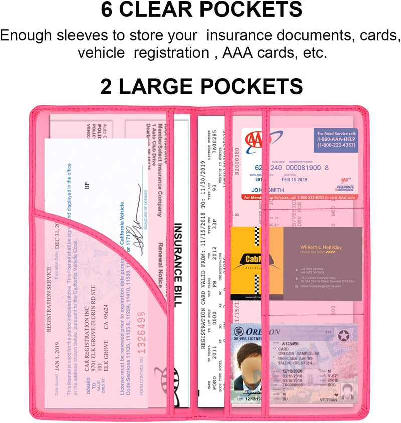 Cacturism Car Registration and Insurance Holder, Car Accessories Vehicle Glove Box Car Organizer Women Wallet Case with Magnetic Shut for Cards, Essential Document, Driver License, Hot Pink Sporting Goods > Outdoor Recreation > Winter Sports & Activities Cacturism   