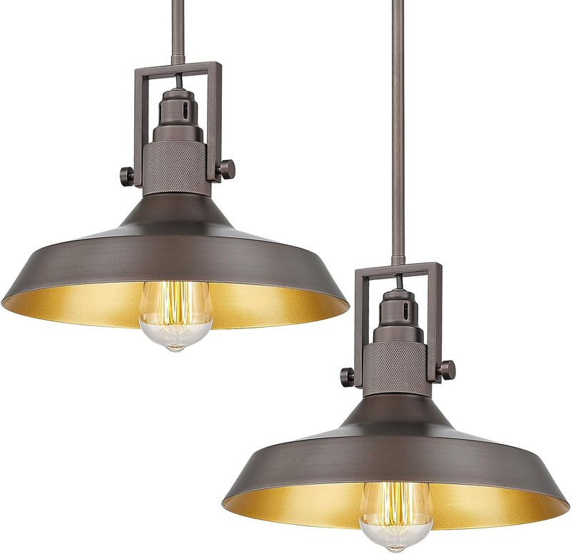 Darkaway 11.8Inch Industrial Pendant Light Fixtures Ceiling Hanging with Dome Metal Shade, Brass Gold Pendant Light for Kitchen Island Lighting Hanging Lamp Adjustable Height (2 Pack, Medium)