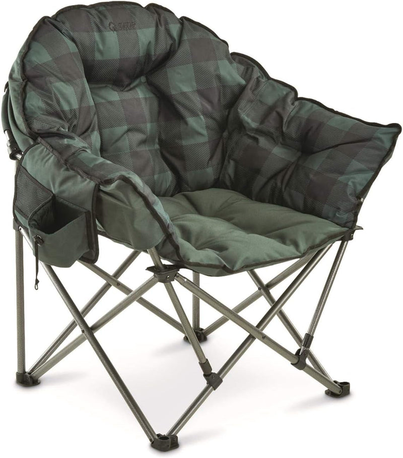 Guide Gear Club Camping Chair, Oversized, Portable, Folding with Padded Seats, 500-Lb. Capacity Gray Plaid