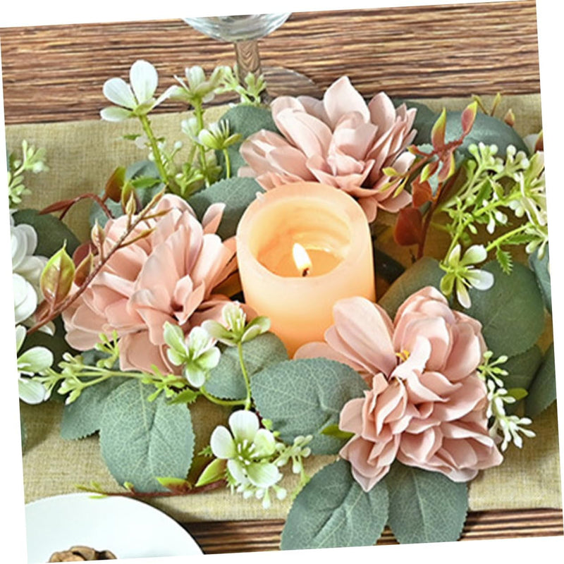 Artificial Eucalyptus Candle Wreath Greenery Pillar Candle Holder Rustic Farmhouse Decorative Wreath Fall Easter Christmas Wedding Home Table Centerpiece