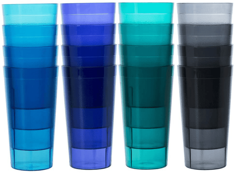Cafe 20-ounce Break-Resistant Plastic Restaurant-Style Beverage Tumblers | Set of 16 in 4 Coastal Colors Home & Garden > Kitchen & Dining > Tableware > Drinkware US Acrylic   