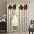 Elegant Comfort Luxurious Beautiful Curtain Panel Set with Attached Valance and Backing 54" X 84 Inch (Set of 2), Beige