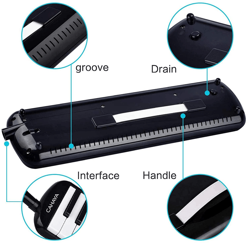 CAHAYA Melodica 32 Keys Double Tubes Mouthpiece Air Piano Keyboard Musical Instrument with Carrying Bag (32 Keys, Black)