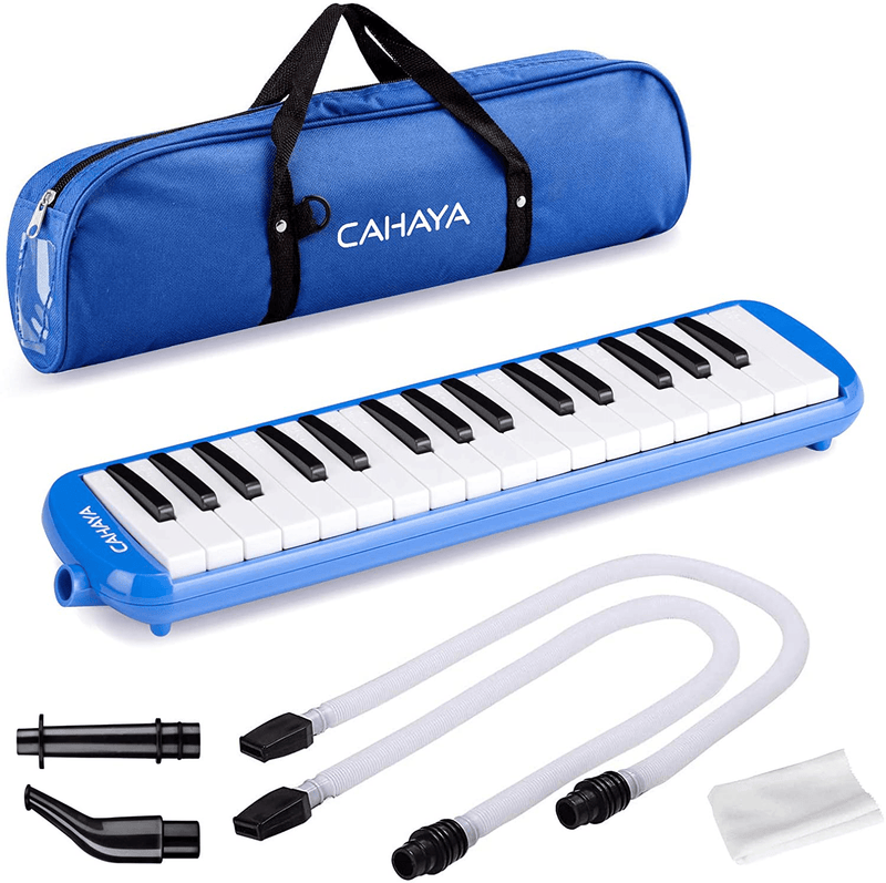 CAHAYA Melodica 32 Keys Double Tubes Mouthpiece Air Piano Keyboard Musical Instrument with Carrying Bag (32 Keys, Black)  CAHAYA Blue 32Keys 