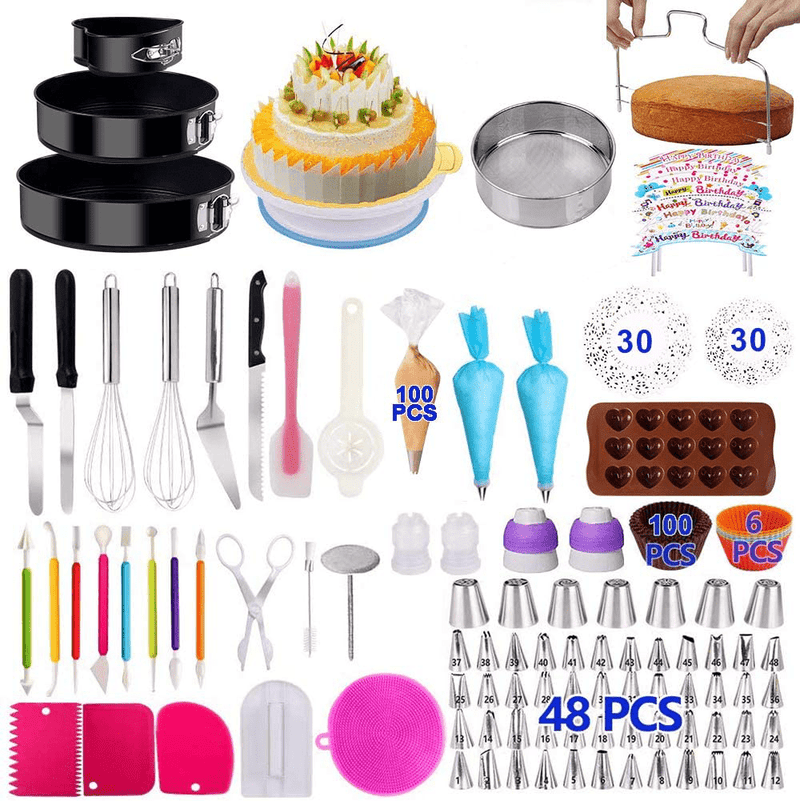 Cake Decorating Supplies 2021 Upgrade 366 PCS Baking Set with Springform Cake Pans Set,Cake Rotating Turntable,Cake Decorating Kits, Muffin Cup Mold, Cake Baking Supplies for Beginners and Cake Lovers Home & Garden > Kitchen & Dining > Kitchen Tools & Utensils > Cake Decorating Supplies KOSBON 466 PCS  