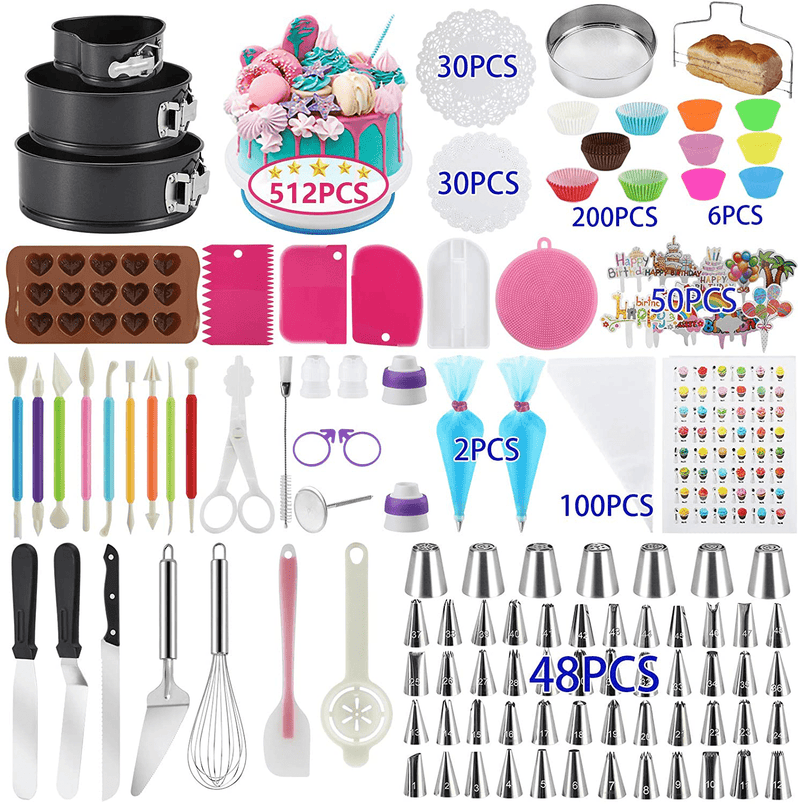 Cake Decorating Supplies, 512 Pcs Docgrit Cake Decorating Kit with Non-Slip Cake Turntable, Cake Pans, Cake Decorating Tools, Muffin Cups, Baking Supplies and Baking Set for Beginners and Cake Lovers Home & Garden > Kitchen & Dining > Kitchen Tools & Utensils > Cake Decorating Supplies Docgrit Default Title  
