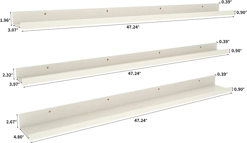 Calenzana 47 Inch Floating Shelves Wall Mounted Set of 3, Long Picture Ledge Shelf for Living Room Bathroom Bedroom Kitchen Office, Creamy White Furniture > Shelving > Wall Shelves & Ledges Calenzana   