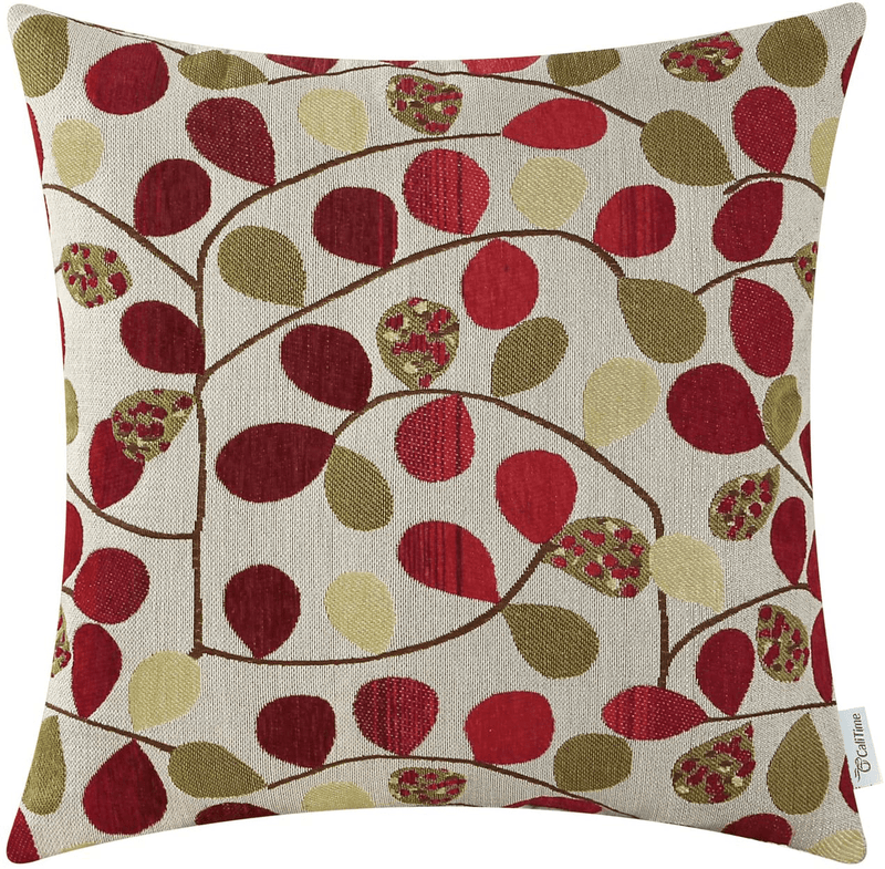 Calitime Cushion Cover Throw Pillow Case Shell for Couch Sofa Home Decoration Luxury Chenille Cute Leaves Both Sides 20 X 20 Inches Ecru Red Home & Garden > Decor > Chair & Sofa Cushions CaliTime Red 18 X 18 Inches 