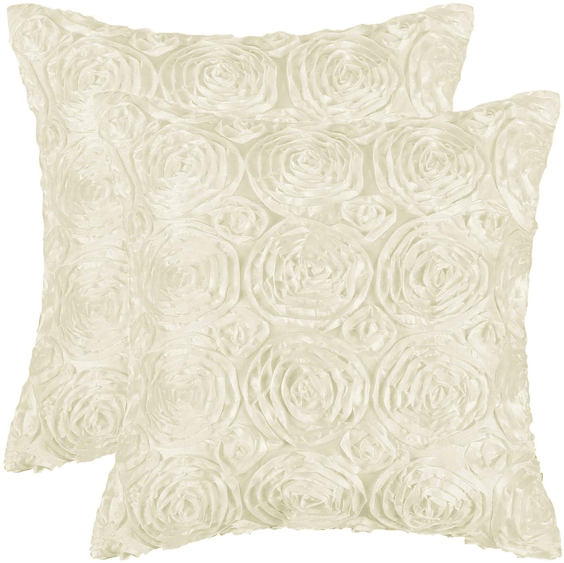 Calitime Pack of 2 Cushion Covers Throw Pillow Cases Shells for Couch Sofa Home Solid Stereo Roses Floral 20 X 20 Inches Beige Home & Garden > Decor > Chair & Sofa Cushions CaliTime Beige 20 X 20 Inches 