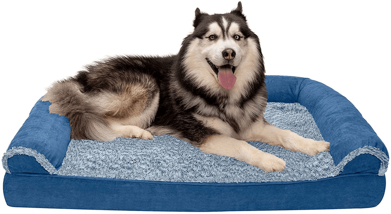 CALM-N-COMFY Orthopedic Pet Beds - Sofa and Mattress Tonal Faux Fur and Suede Orthopedic Dog Beds with Removable Washable Cover for Dogs and Cats - Multiple Colors and Sizes Animals & Pet Supplies > Pet Supplies > Dog Supplies > Dog Beds CALM-N-COMFY Sofa - Marine Blue Jumbo 