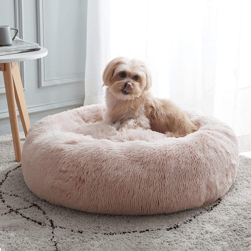 Calming Dog Bed & Cat Bed, Anti-Anxiety Donut Dog Cuddler Bed, Warming Cozy Soft Dog Round Bed, Fluffy Faux Fur Plush Pet Dog Cat Cushion Bed for Small Medium Dogs and Cats (20"/24"/27") Animals & Pet Supplies > Pet Supplies > Dog Supplies > Dog Beds WESTERN HOME WH Pink 27" 