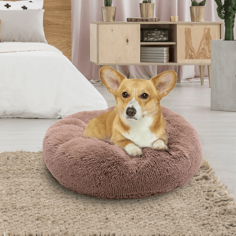 Calming Dog Bed Donut Cuddler - Faux Fur round Comfortable Pet Bed for Small Medium Large Dogs Calming Dog Bed Indoor Sleeping Cat Bed with Machine Washable Waterproof Bottom Fluffy Dog Cushion Bed Animals & Pet Supplies > Pet Supplies > Dog Supplies > Dog Beds COMTENS   