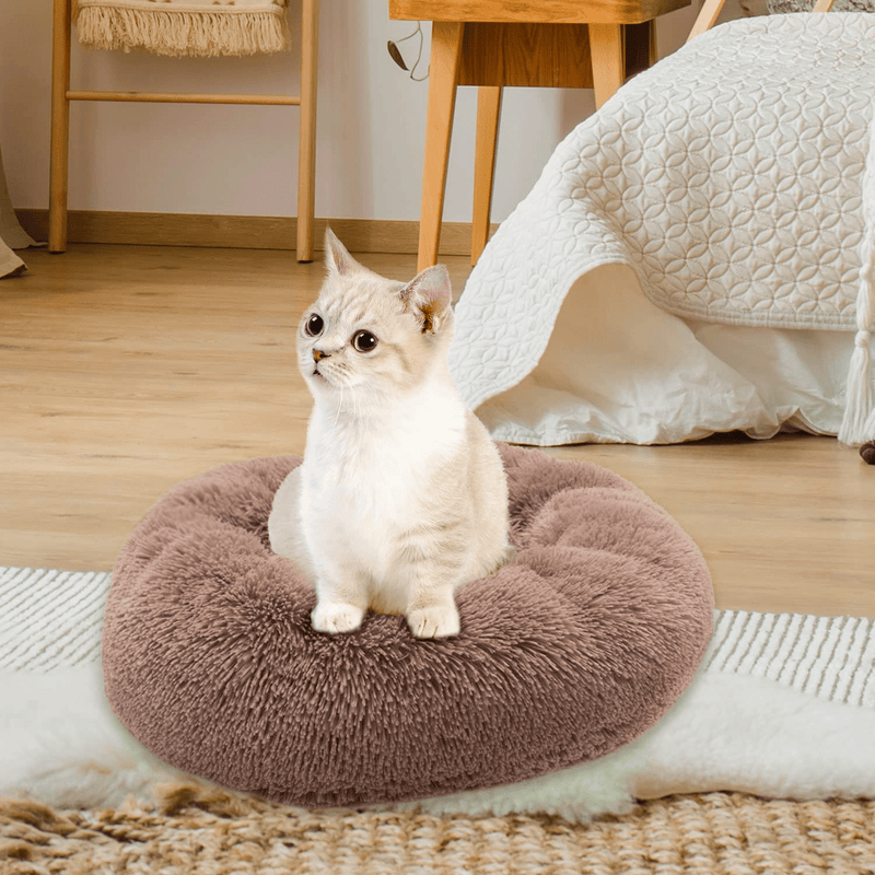 Calming Dog Bed Donut Cuddler - Faux Fur round Comfortable Pet Bed for Small Medium Large Dogs Calming Dog Bed Indoor Sleeping Cat Bed with Machine Washable Waterproof Bottom Fluffy Dog Cushion Bed Animals & Pet Supplies > Pet Supplies > Dog Supplies > Dog Beds COMTENS   