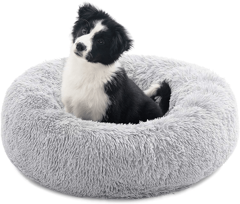 Calming Dog Bed for Dogs Cats Donut Dog Bed Pet Cushion Bed Plush Cat Bed round Anti-Anxiety Dog Bed Orthopedic Dog Bed Animals & Pet Supplies > Pet Supplies > Dog Supplies > Dog Beds CEVICOLZE LightGrey S (20''X20'') 