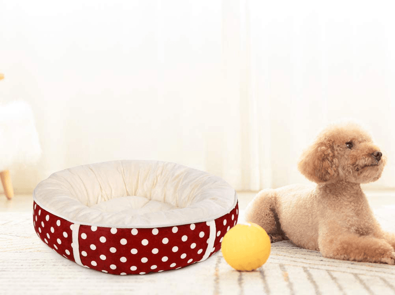 Calming Donut Cuddler Dog Bed Cat Bed - Reversible Pet Bed for Small or Medium Dogs and Cats,Comfortable Cushion Bed with Polka Dot,Non-Slip Bottom