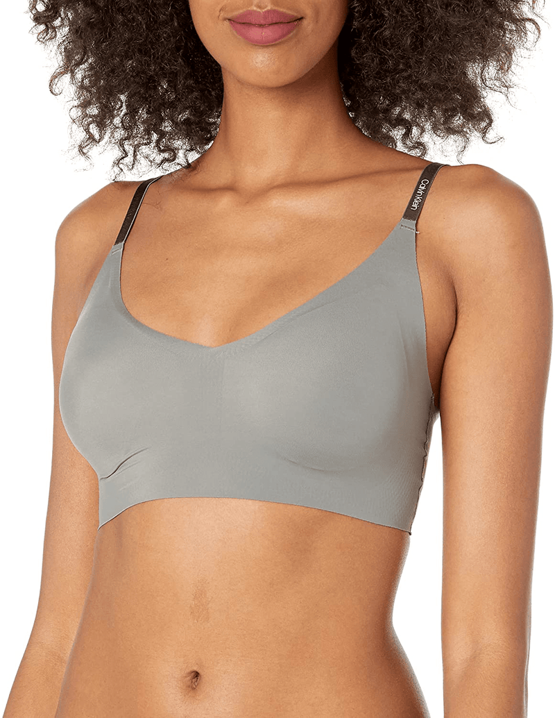Calvin Klein Women's Invisibles Comfort Seamless Wirefree Lightly Lined Triangle Bralette Bra Apparel & Accessories > Clothing > Underwear & Socks > Bras Calvin Klein Pewter Large 