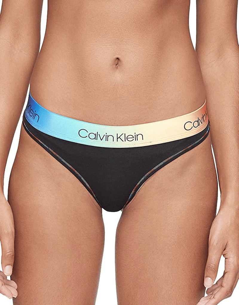 Calvin Klein Women's Modern Cotton Thong Panty  Calvin Klein Black_gradient Rainbow X-Small 