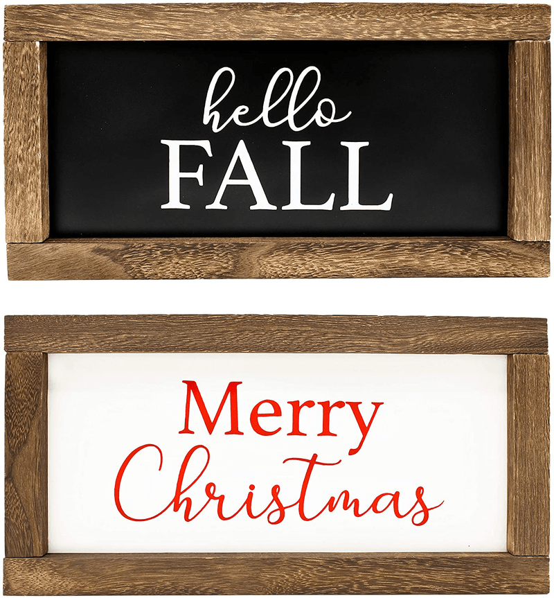 Cam n Honey Reversible Hello Fall/Merry Christmas Rustic Wood Sign-Farmhouse Home Thanksgiving and Holiday Decor