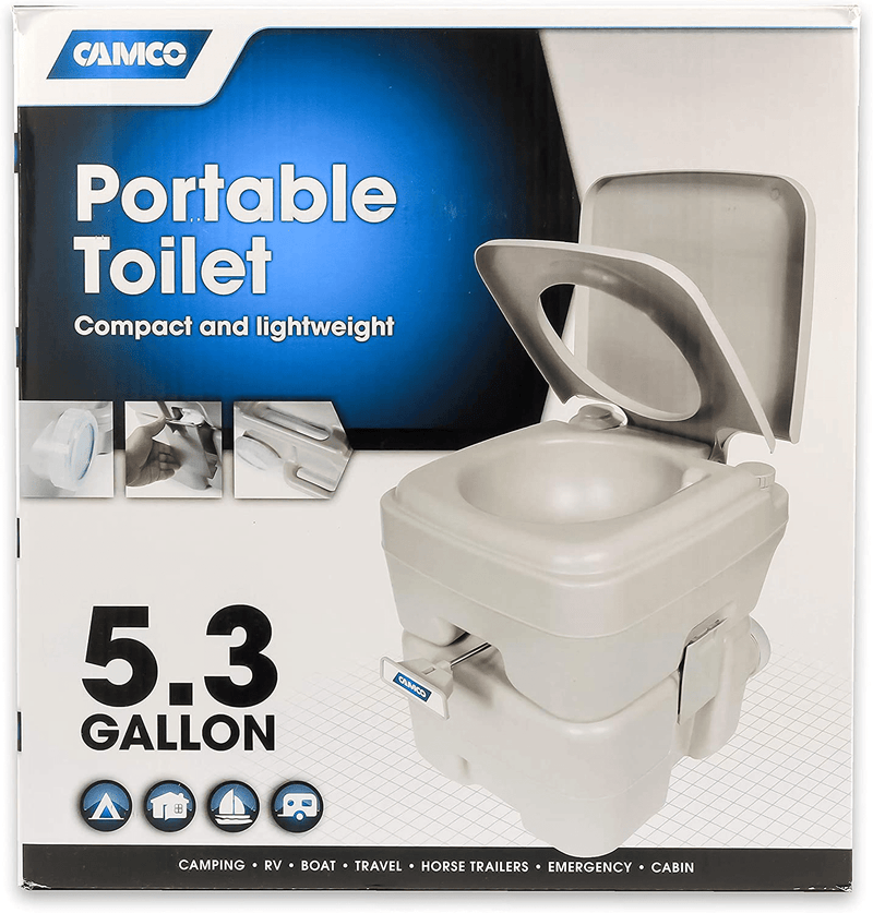 Camco 41541 Portable Travel Toilet-Designed for Camping, RV, Boating and Other Recreational Activities - 5.3 Gallon , White Sporting Goods > Outdoor Recreation > Camping & Hiking > Portable Toilets & Showers Camco   