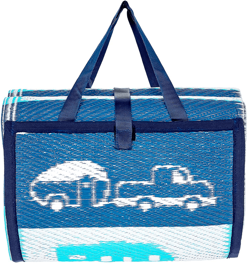 Camco Handy Mat with Strap, Perfect for Picnics, Beaches, RV and Outings, Weather-Proof Resistant (Blue/Green - 60" x 78") - 42805 Home & Garden > Lawn & Garden > Outdoor Living > Outdoor Blankets > Picnic Blankets Camco Blue and White 60" x 78" 