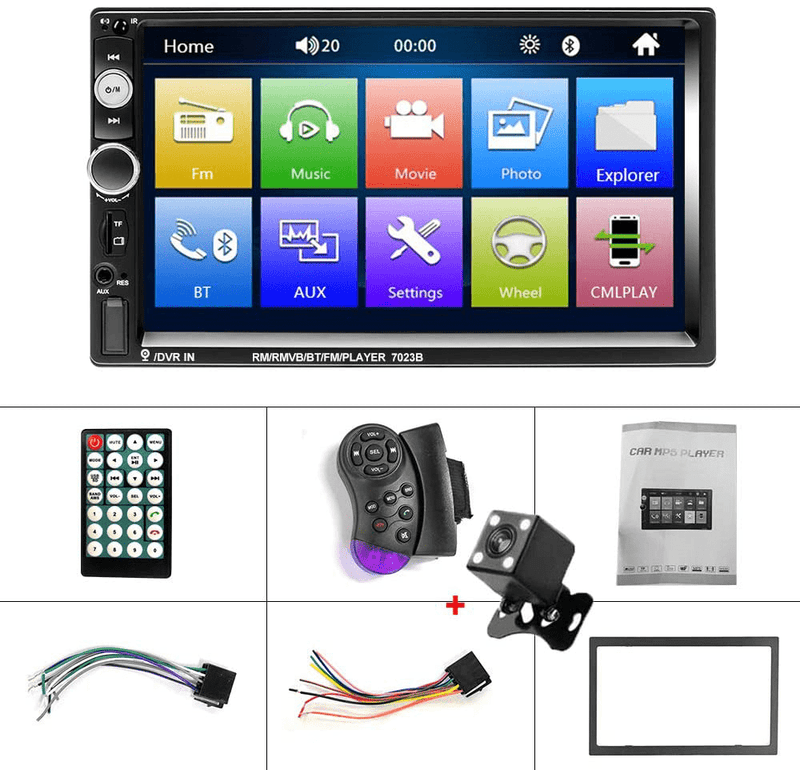 CAMECHO 7" Double Din Car Stereo Audio Bluetooth MP5 Player USB FM Multimedia Radio+ 4 LED Mini Backup Camera with Steering Wheel Remote Support Mobile Phone Synchronization (Used in Android /iOS) Vehicles & Parts > Vehicle Parts & Accessories > Motor Vehicle Electronics CAMECHO   
