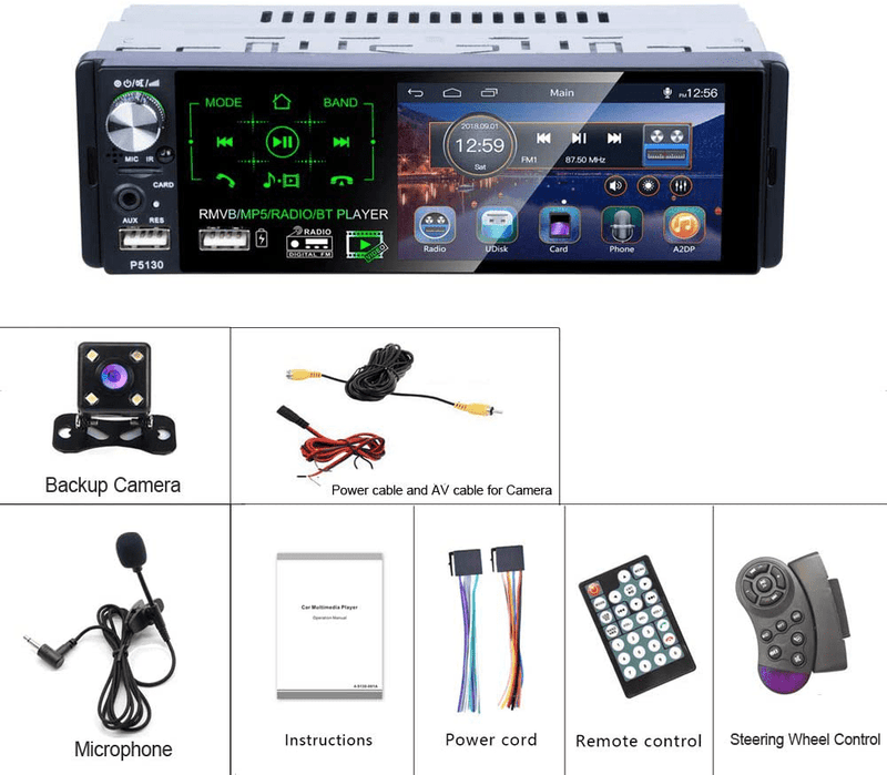 Camecho Single Din Bluetooth Car Radio 4'' Capacitive Touch Screen Car Stereo FM/AM/RDS Radio Receiver with Dual USB/AUX-in/SD Card Port + Backup Camera & Steering Wheel Control Electronics > Audio > Audio Players & Recorders > Radios CAMECHO   