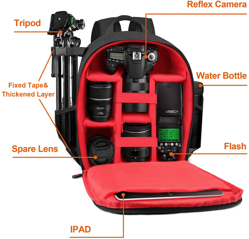 Camera Backpack, LP Unisex Waterproof Equipment Photography Gears Bag Case for DSLR/SLR Camera Lens Tripod and Accessories Compatible with Nikon Canon Sony Olympus Panasonic and More