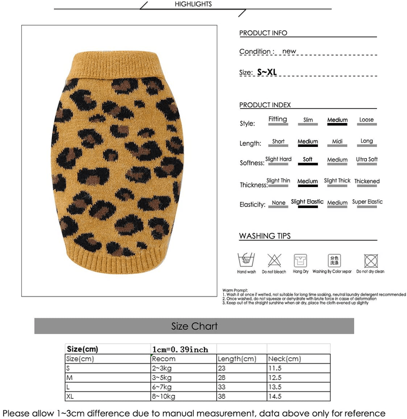 Camidy Pet Dog Sweater,Pet Cat Knitted Sweater Leopard Pattern Warm Sweatshirt Winter Pullover Clothes for Small Medium Dog Animals & Pet Supplies > Pet Supplies > Cat Supplies > Cat Apparel Camidy   
