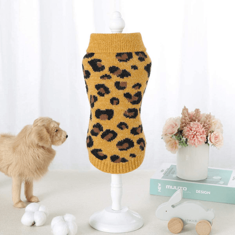 Camidy Pet Dog Sweater,Pet Cat Knitted Sweater Leopard Pattern Warm Sweatshirt Winter Pullover Clothes for Small Medium Dog Animals & Pet Supplies > Pet Supplies > Cat Supplies > Cat Apparel Camidy   