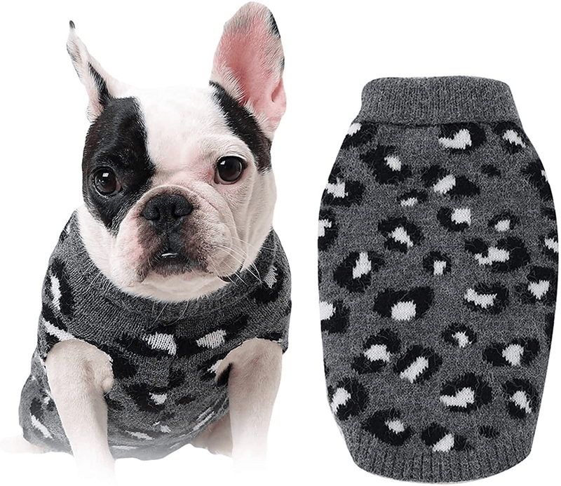 Camidy Pet Dog Sweater,Pet Cat Knitted Sweater Leopard Pattern Warm Sweatshirt Winter Pullover Clothes for Small Medium Dog Animals & Pet Supplies > Pet Supplies > Cat Supplies > Cat Apparel Camidy grey XL 