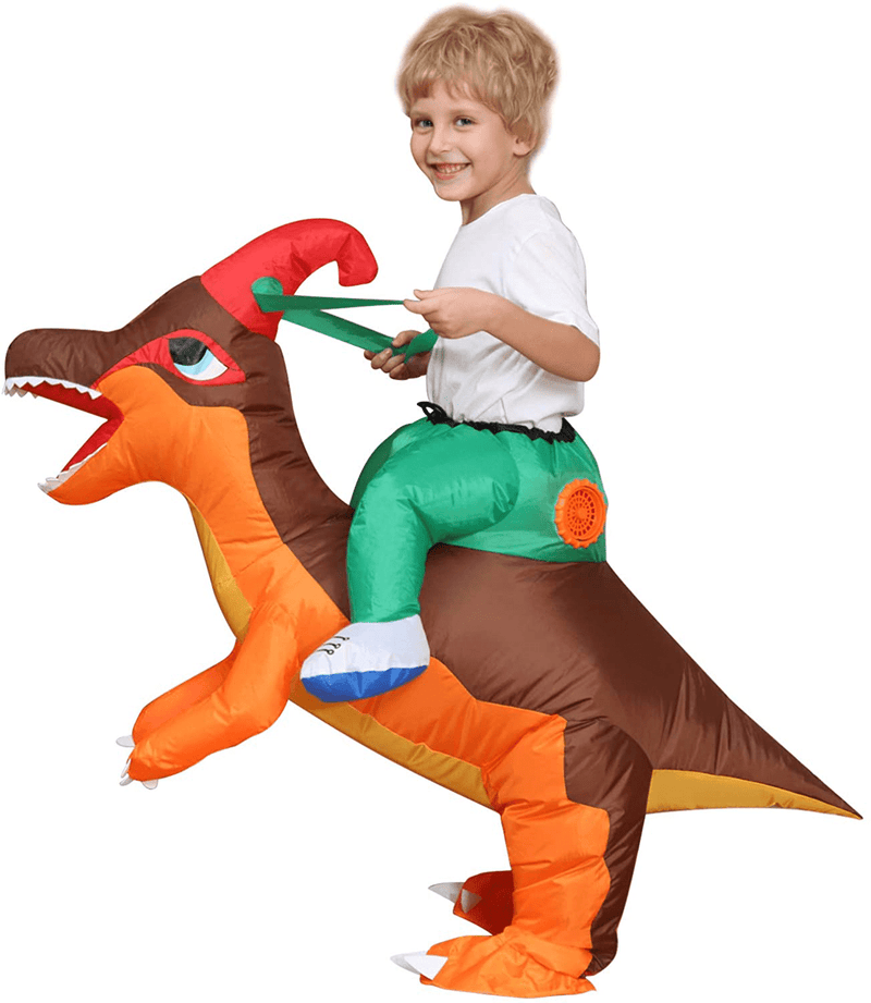 Camlinbo Child's Inflatable Dinosaur Costume Corythosaurus Rider Halloween Party Blow up Costume Kids Age