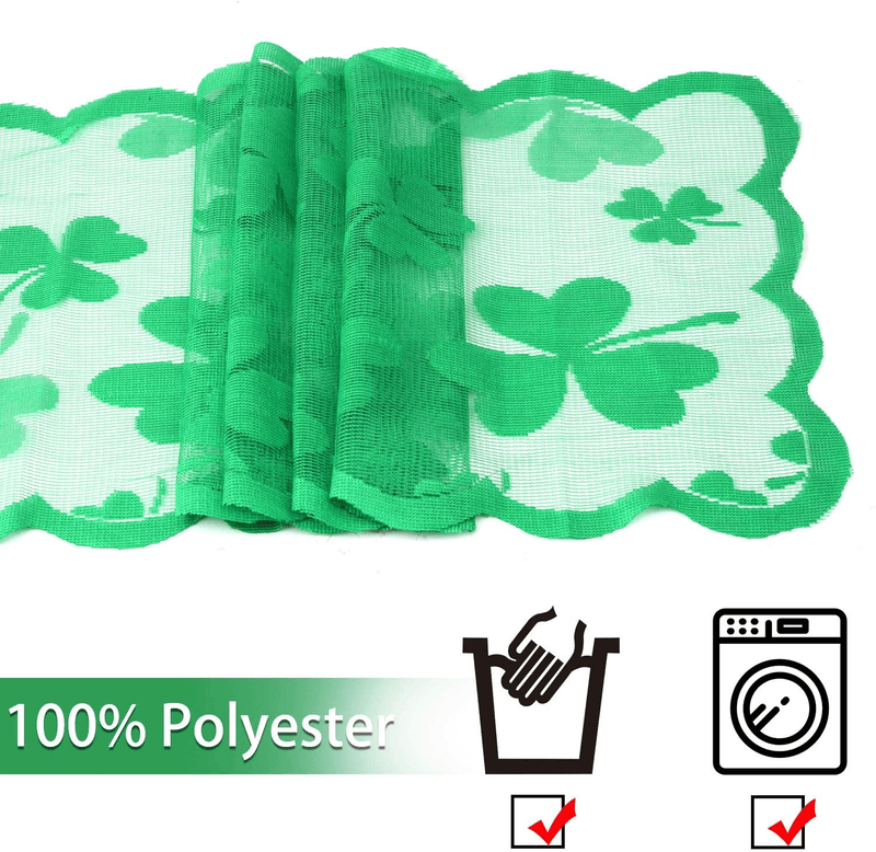 Camlinbo St Patrick'S Day Decorations St Patrick'S Day Table Runner Green Clovers Print 13X72 Inch Irish Clovers Embroidered Table Runner for Home Irish Party Favor Lucky Day Decoration Table Runner Arts & Entertainment > Party & Celebration > Party Supplies Camlinbo   