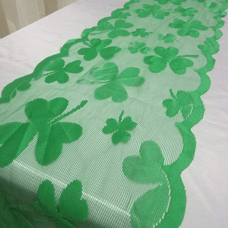Camlinbo St Patrick'S Day Decorations St Patrick'S Day Table Runner Green Clovers Print 13X72 Inch Irish Clovers Embroidered Table Runner for Home Irish Party Favor Lucky Day Decoration Table Runner