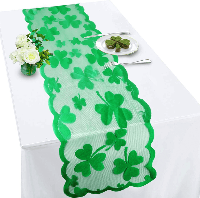 Camlinbo St Patrick'S Day Decorations St Patrick'S Day Table Runner Green Clovers Print 13X72 Inch Irish Clovers Embroidered Table Runner for Home Irish Party Favor Lucky Day Decoration Table Runner Arts & Entertainment > Party & Celebration > Party Supplies Camlinbo   
