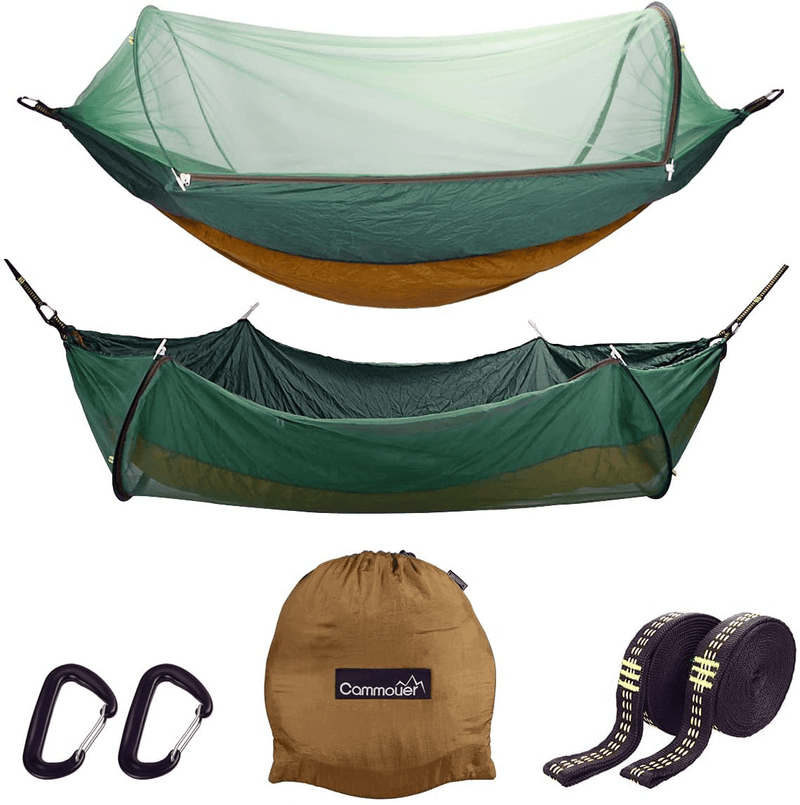 Cammouer Camping Hammock for Trees Portable Hammock with Net Parachute Fabric Travel Bed for Hiking Camping Home & Garden > Lawn & Garden > Outdoor Living > Hammocks cammouer Green+khaki  
