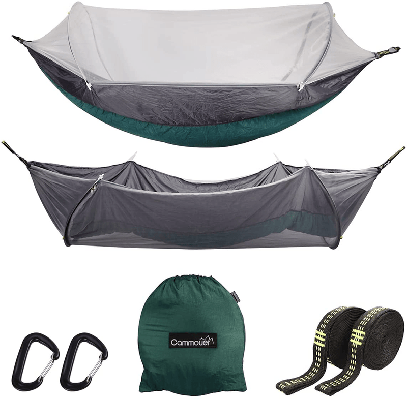 Cammouer Camping Hammock for Trees Portable Hammock with Net Parachute Fabric Travel Bed for Hiking Camping Home & Garden > Lawn & Garden > Outdoor Living > Hammocks cammouer Grey+green  
