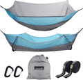 Cammouer Camping Hammock for Trees Portable Hammock with Net Parachute Fabric Travel Bed for Hiking Camping Home & Garden > Lawn & Garden > Outdoor Living > Hammocks cammouer Grey+light Blue  