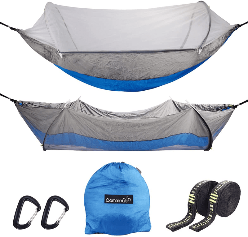 Cammouer Camping Hammock for Trees Portable Hammock with Net Parachute Fabric Travel Bed for Hiking Camping Home & Garden > Lawn & Garden > Outdoor Living > Hammocks cammouer Grey+dark Blue  