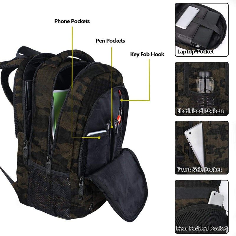 Camo Backpack, Camouflage Outdoor Travel Laptop Backpack for Travel Accessories, Lightweight Durable School Bag with Charging Port Fashion Daypack for Men and Women Fit 15.6 Inch Laptop & Computer