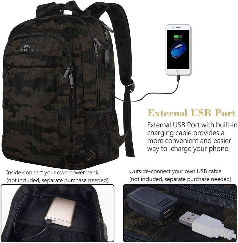 Camo Backpack, Camouflage Outdoor Travel Laptop Backpack for Travel Accessories, Lightweight Durable School Bag with Charging Port Fashion Daypack for Men and Women Fit 15.6 Inch Laptop & Computer