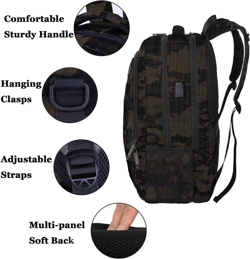 Camo Backpack, Camouflage Outdoor Travel Laptop Backpack for Travel Accessories, Lightweight Durable School Bag with Charging Port Fashion Daypack for Men and Women Fit 15.6 Inch Laptop & Computer Sporting Goods > Outdoor Recreation > Winter Sports & Activities YoTwo   